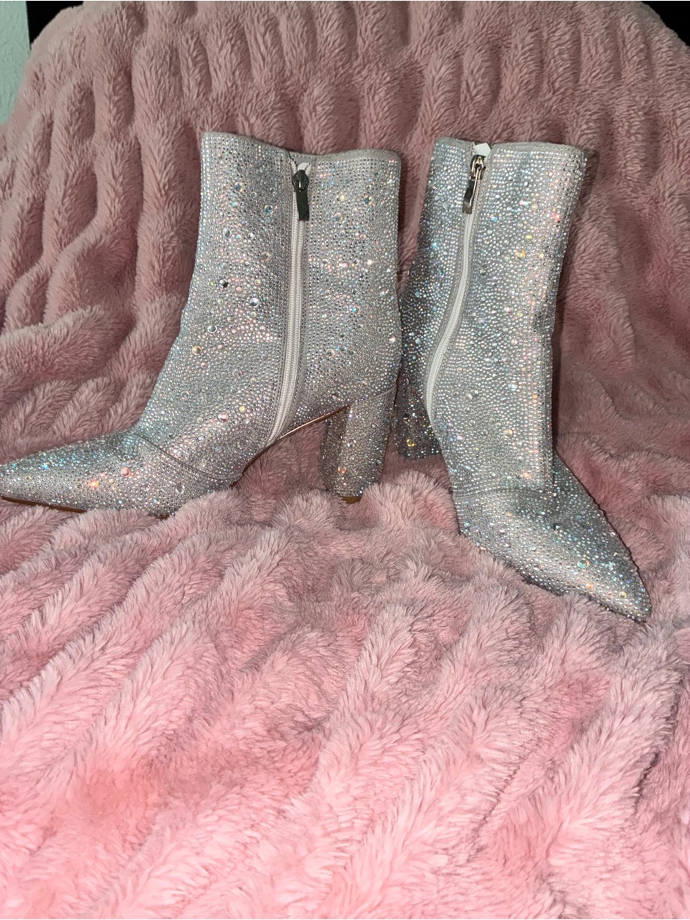 Silver Crystal Embellished Women's Ankle Boots